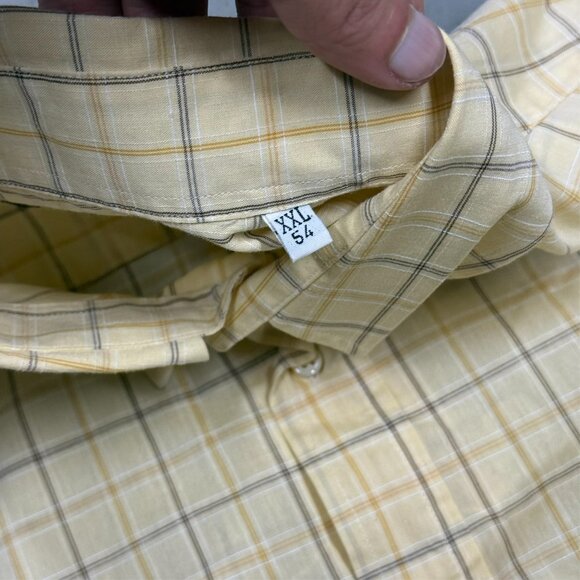 Valentino Jeans Dress Shirt Yellow Check Long Sleeve 100% Cotton 17.5 XXL - Picture 7 of 12